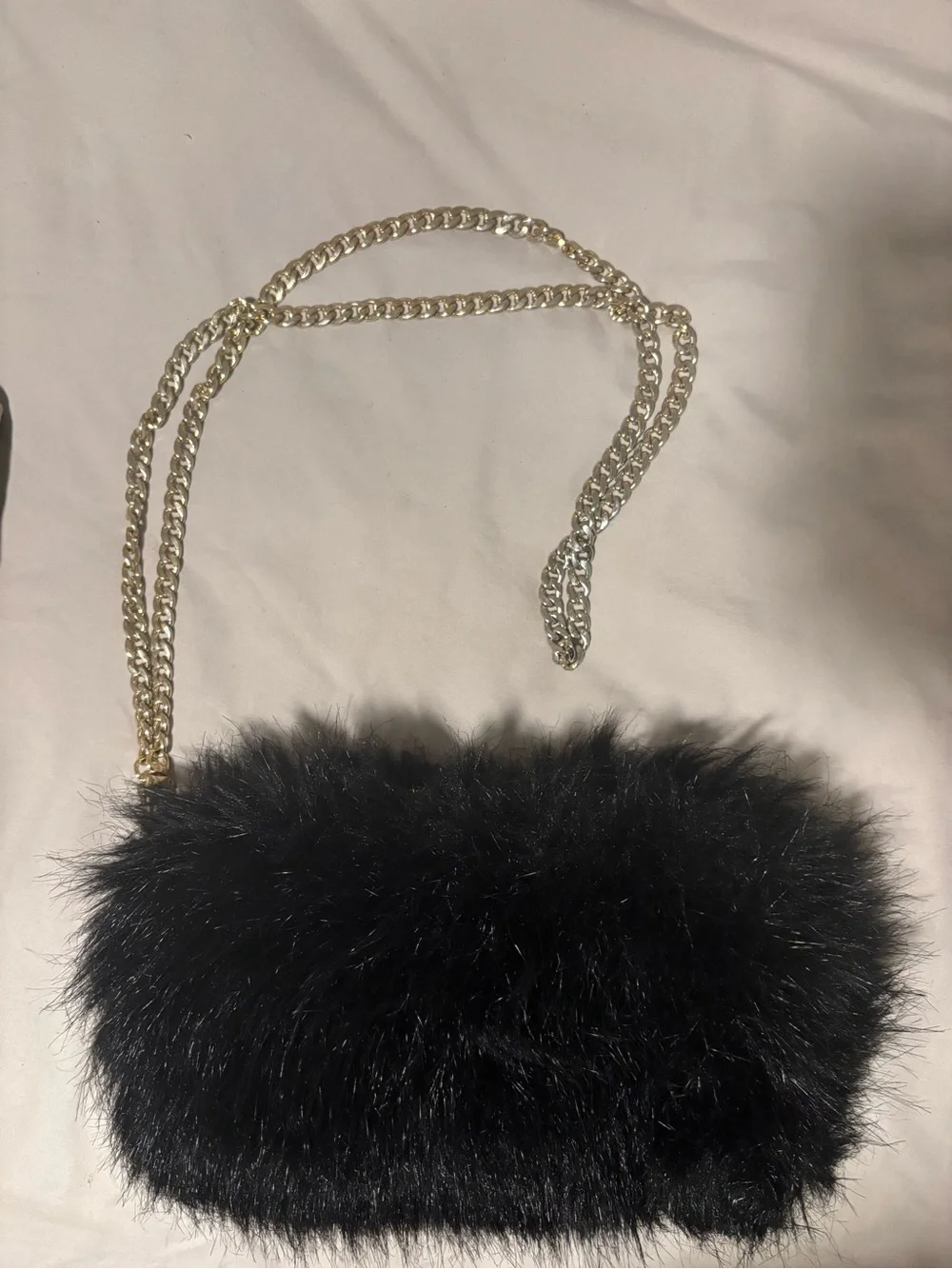 Black Faux Fur Chain clutch